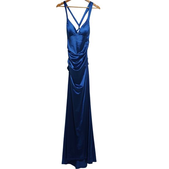 B Darlin NWT Satin Blue Maxi Formal Dress Size 11/12 - Picture 4 of 10